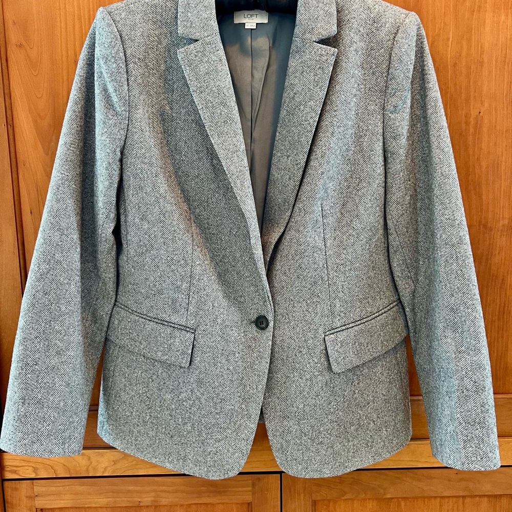 LOFT Women's Classic Gray Herringbone Blazer